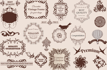 Sticker - set of calligraphic creative modern vintage calligraphic design elements. Decorative swirls or scrolls, vintage elements, flourishes, labels and dividers,. Retro vector illustration