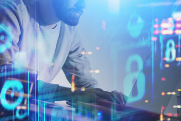 Poster - Programmer with laptop, business interface