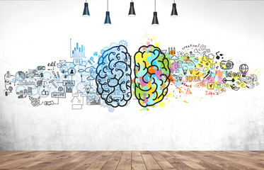 Wall Mural - colorful brain sketch in concrete wall room