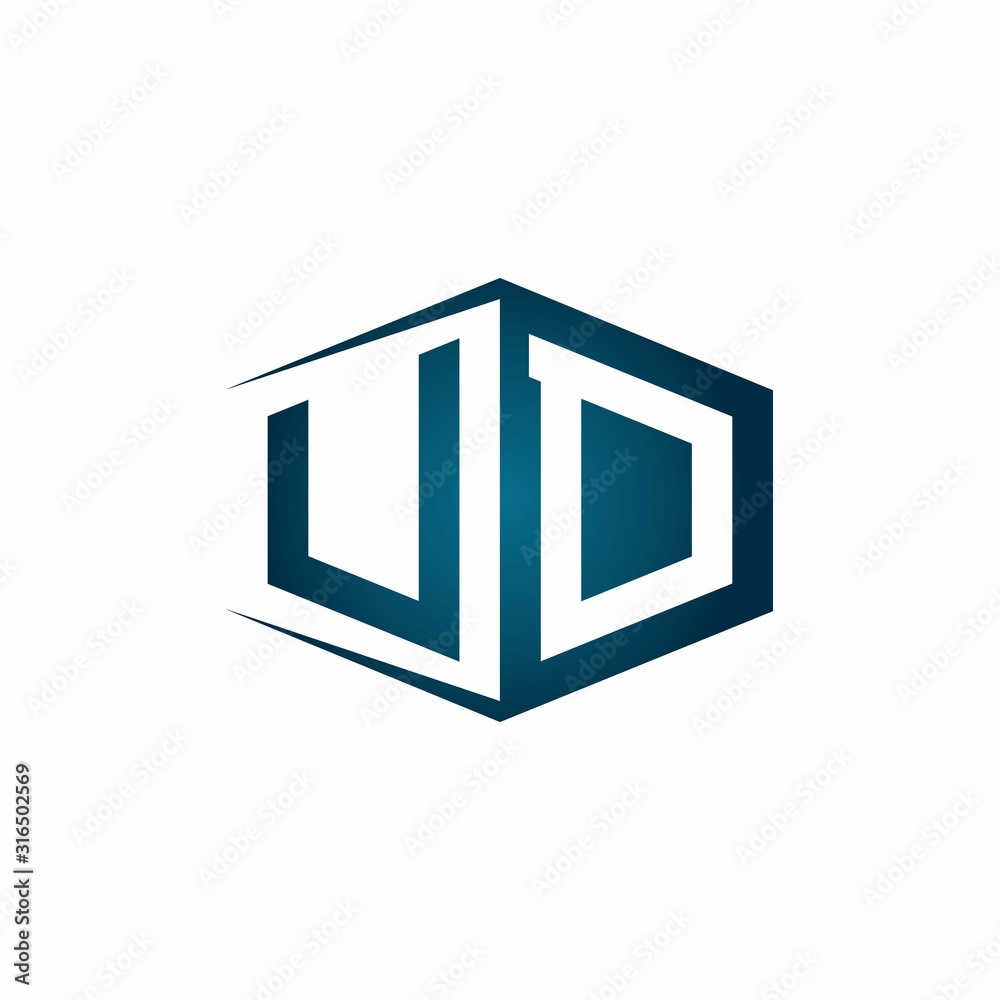 UD monogram logo with hexagon shape and negative space style ribbon ...