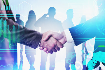 Poster - Businessmen shaking hands, infographics interface