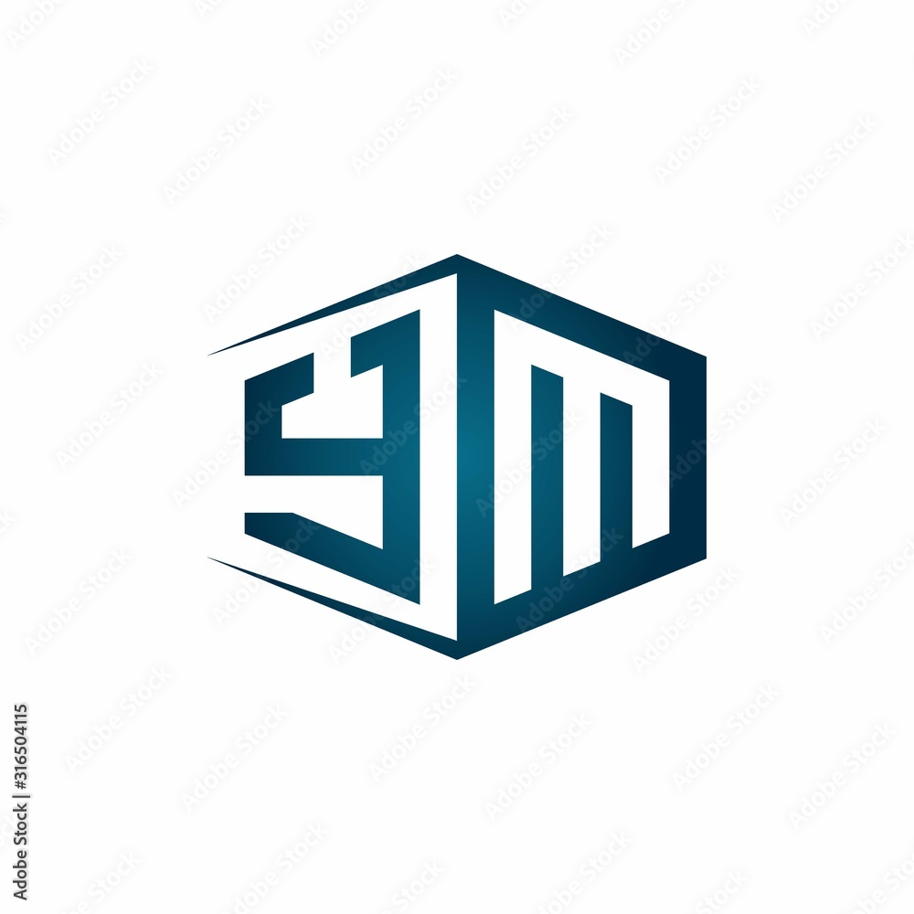 YM monogram logo with hexagon shape and negative space style ribbon ...