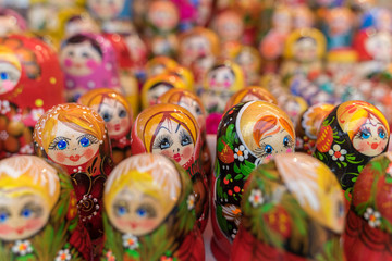 Russian nesting dolls close-up. Russian folk art