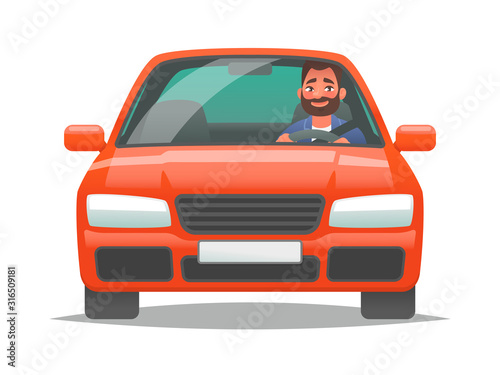 Fotografía Happy man driving a red car