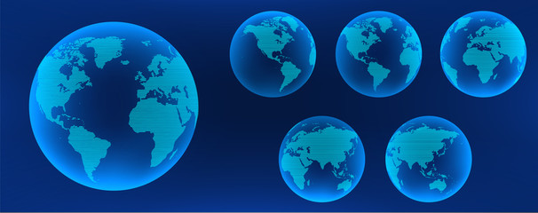 Wall Mural - futuristic 3d earth globe set from different angles, full map. technological 3d world map of stripes