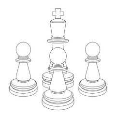 Wall Mural - Chess pieces. King and pawns. Outline drawings