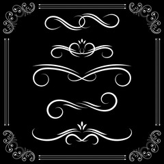 Wall Mural - Vintage floral dividers. Ornamental decorations on black background