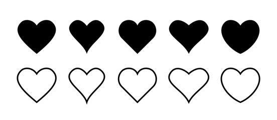Wall Mural - set of heart vector icons isolated on white background. vector illustration. black flat design.