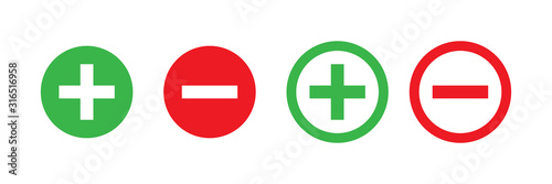 Fotografía Plus and minus vector isolated green and red icon