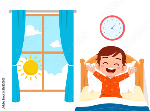 Fotomural happy cute little kid boy wake up
