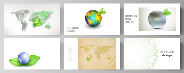 Vector layout of the presentation slides design business templates, multipurpose template for presentation brochure, brochure cover. Save Earth planet concept. Sustainable development global concept.