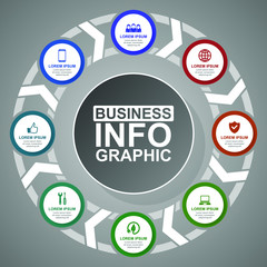 Aufkleber - Business, mobile phone and technology diagram, flat design circular infographic vector template, presentation in 8 options