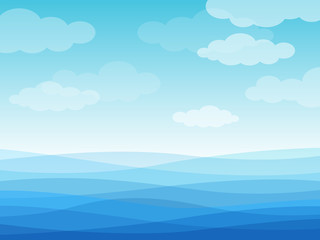 abstract sea waves. blue wavy ocean, sky and white clouds, flowing river water landscape wallpaper d