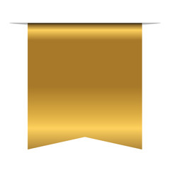 Wall Mural - Gold bookmark banner 3D. Vertical book mark, isolated on white background. Color golden tag, label. Flag symbol, sign. Design element blank. Empty sticker sale. Template banner. Vector illustration