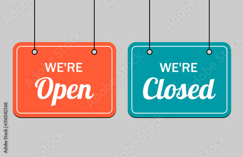 Fotomural Lettering we're open closed for a door sign