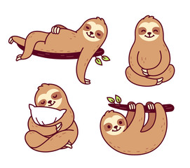 Wall Mural - cute cartoon sloth set