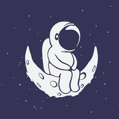 Wall Mural - astronaut sits on crescent moon