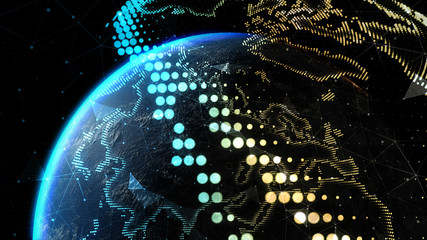 Wall Mural - Communication technology for internet business. Global world network and telecommunication on earth. Elements of this image furnished by NASA - 3d illustration