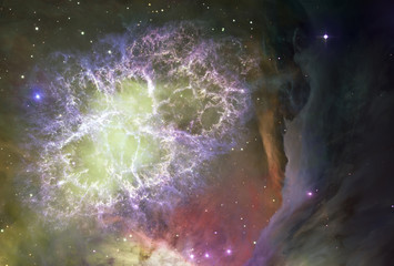 Fototapete - Nebula and galaxies in space. Abstract cosmos background