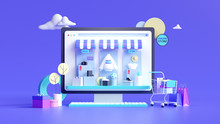 Shopping On-line Online Store On Website Mobile Application 3d Rendering