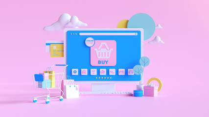 shopping on-line online store on website mobile application 3d rendering