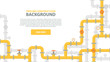Industrial background with yellow pipeline. Oil, water or gas pipeline with fittings and valves. Web banner template.