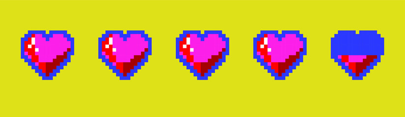 Poster - Vector pixel art 8-bit style hearts. Colorful stylized illustration with concept of spendable lives in game or human health.