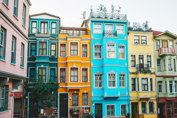 Ancient traditional apartment buildings in the Balat district of Istanbul in Turkey. The houses in this area were built in the 15-18 centuries, not later.