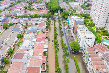 Aerial view of vehicles traffic on the floods