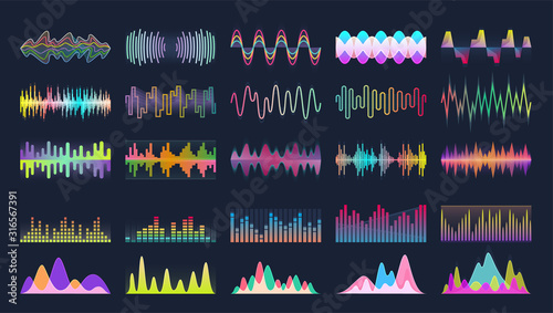Cuadros en Lienzo Sound of wave vector cartoon set icon