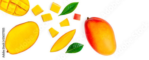 Fotomural Seamless pattern with mango fruit with pieces