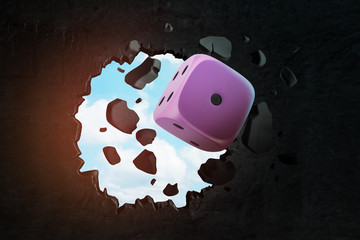 Poster - 3d rendering of pink casino dice seen through gap in black wall