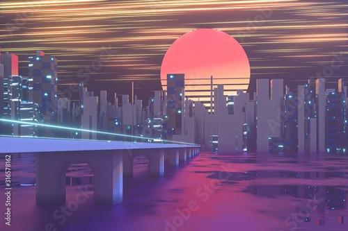 Fototapeta most 3d   miejska-droga-i-niebo-zachod-slonca-koncepcja-abstrakcyjna-renderowanie-3d