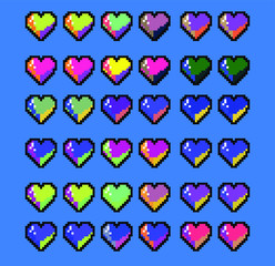 Poster - Pattern made of pixelated hearts like in old 8-bit arcade video game. Vaporwave and retrowave style illustration for print design.