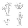 © Liubov - Palm tree and cacti coloring outline black line on a white background. Vector illustration isolated on white background.