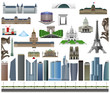 Paris skyline color vector illustration set