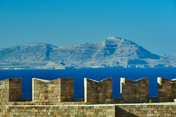 Poster - Blanks of the medieval wall of the Joannite Order's castle in Lindos.