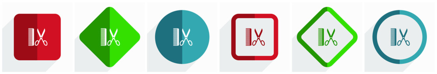 Poster - Barber icon set, flat design vector illustration in 6 options for webdesign and mobile applications in eps 10