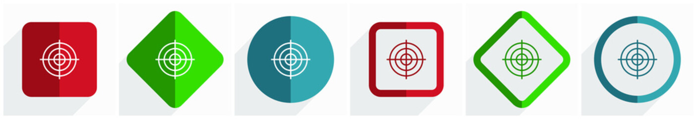 Leinwandbilder - Target icon set, flat design vector illustration in 6 options for webdesign and mobile applications in eps 10