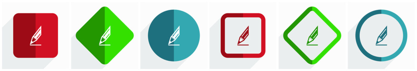Poster - Pencil icon set, flat design vector illustration in 6 options for webdesign and mobile applications in eps 10