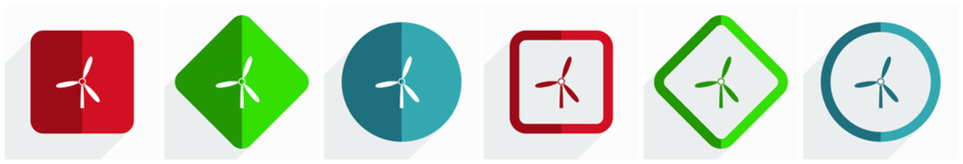 Fototapete - Windmill icon set, flat design vector illustration in 6 options for webdesign and mobile applications in eps 10