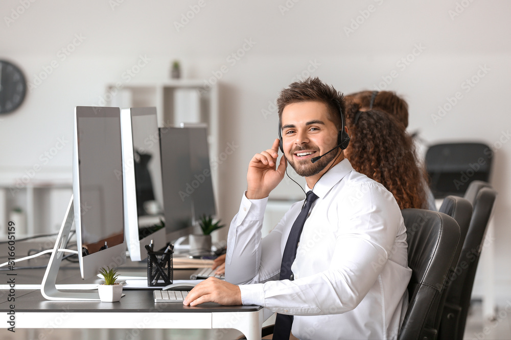 Technical support agents working in office