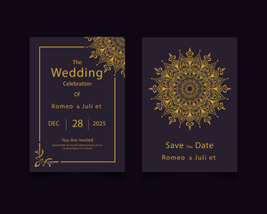 Sticker - Save The Date invitation card design in henna tattoo style.Luxury mandala background with golden arabesque pattern arabic islamic east style Decorative mandala for print, poster, cover, brochure, flye