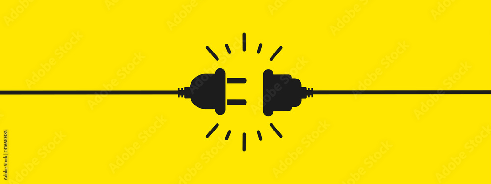 Electric socket with a plug. Connection and disconnection concept. Concept of 404 error connection, page not found. Electric plug and outlet socket unplugged. Wire, cable of energy disconnect – vector - obrazy, fototapety, plakaty 