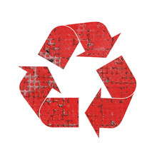 Grunge Red Recycling Symbol Of Industrial Metal