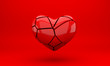 3d shattered or broken or crashed heart on red background