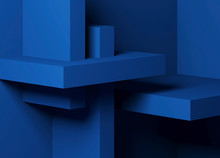 Abstract Minimal Architectural Background With Classic Blue Boxes Installation