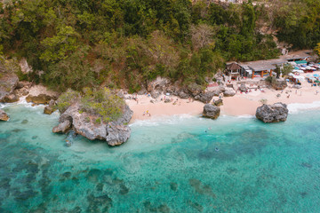 Most beautiful beach in Bali Padang Padang Beach with crystal clear water aerial view