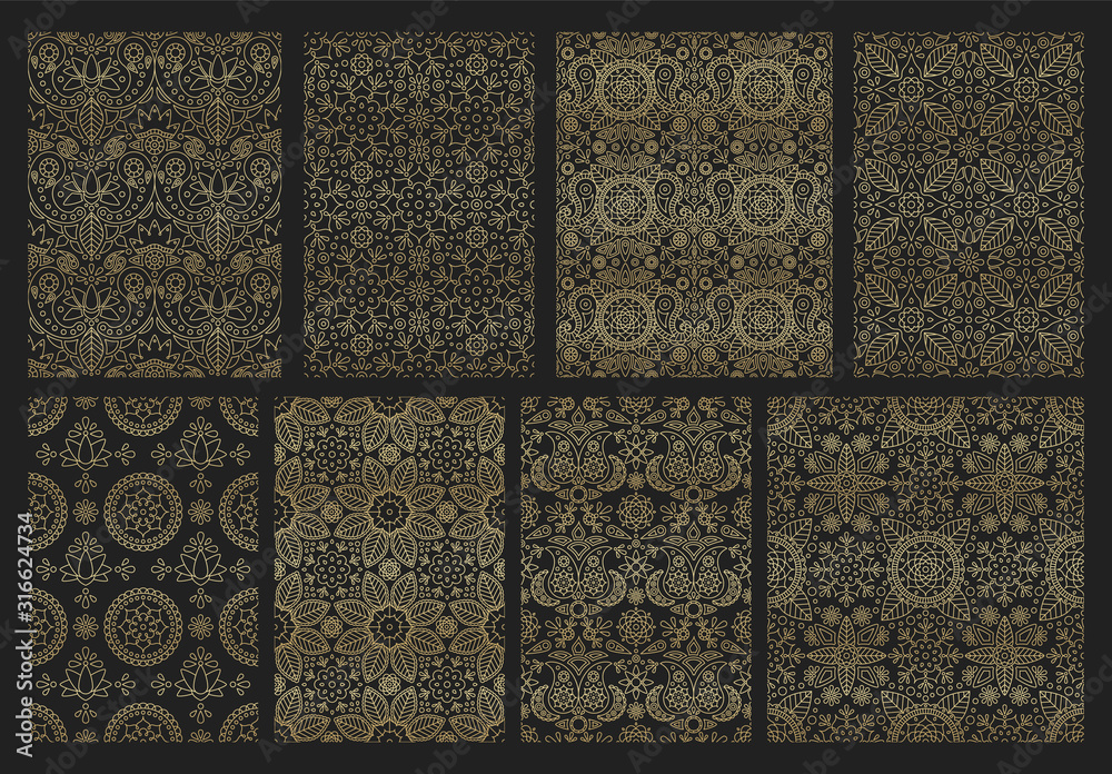 Collection indian seamless pattern with paisley, mandala and floral motif for wallpaper or fabric - obrazy, fototapety, plakaty 