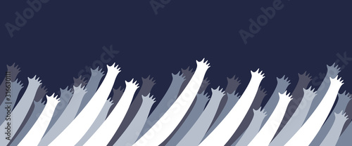 Fotomural A lot of hands up crowd vector minimal design illustration, fan zone, prayers or beggars, poverty